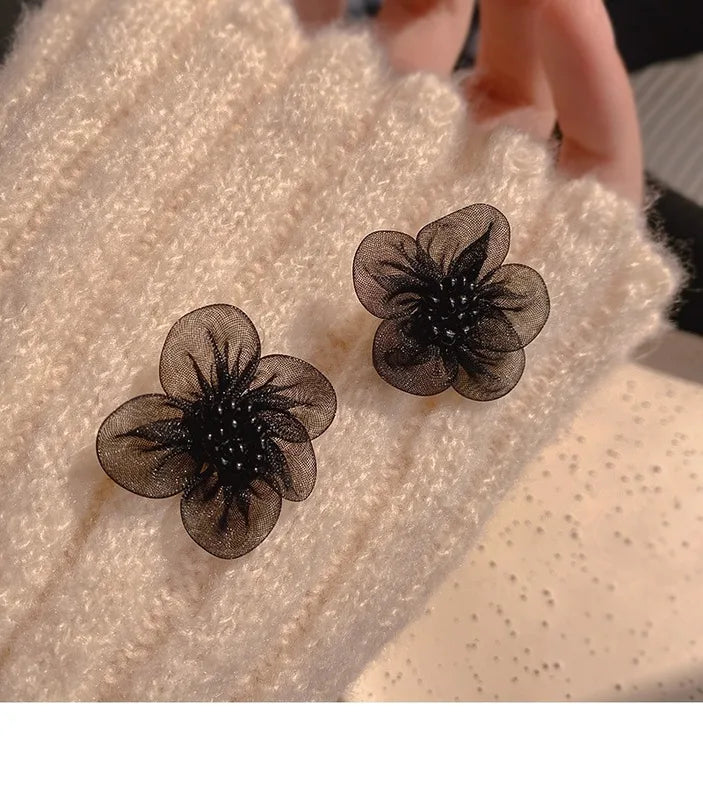Black Women's Long Earrings with Crystal Lace Flower Design - 2024 Fashion Jewelry