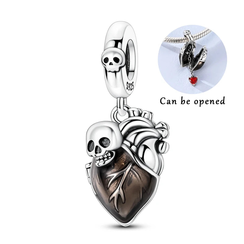 Charms Bead 925 Sterling Silver Red Heart Dangle Pendant for Jewelry DIY Fit Bangle Necklace
