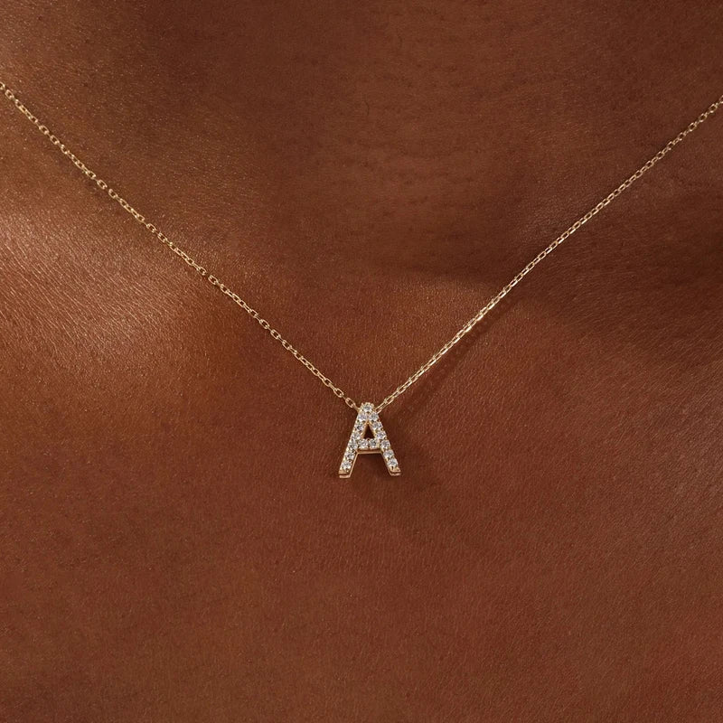 Mini Zircon Letter Choker Necklace for Women Delicate Gold Alphabet Pendant Jewelry