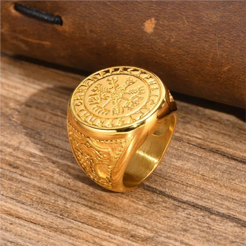 Men's Retro Niche Ring - Stainless Steel Carved Gemstone Inlaid Jewelry
