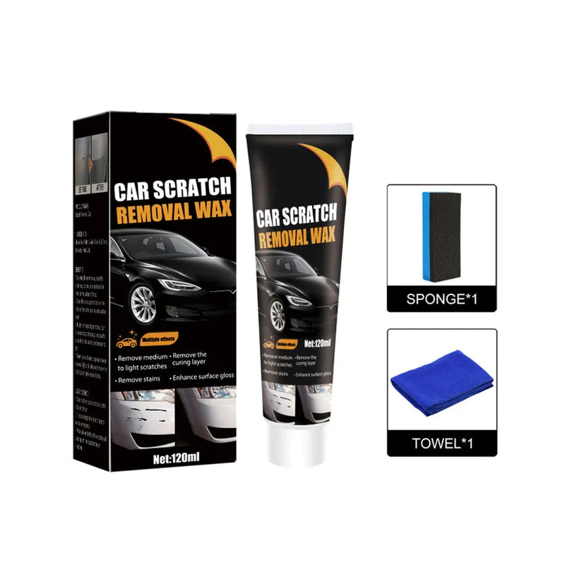 Car Scratch Removal Wax Kit - 120ml Auto Paint Polish with Sponge & Microfiber Towel