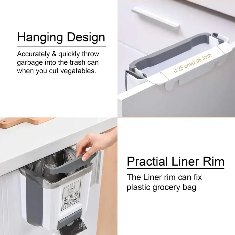 Wall Mounted Collapsible Trash Can - 10L Space-Saving Wall-Hanging Waste Bin