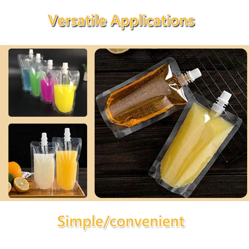 Travel Drink Pouch 100ml-500ml Transparent Plastic Bags for Juice & Beverage Storage