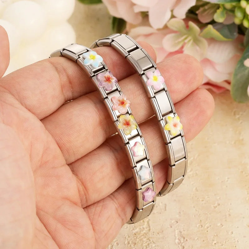 3D Star Flower Charm Bracelet Links for DIY Jewelry Making - Stainless Steel Women