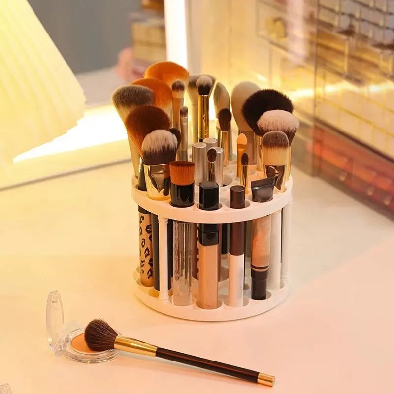 Makeup Brush Storage Rack - 360° Rotatable Cosmetic Organizer for Dressing Table