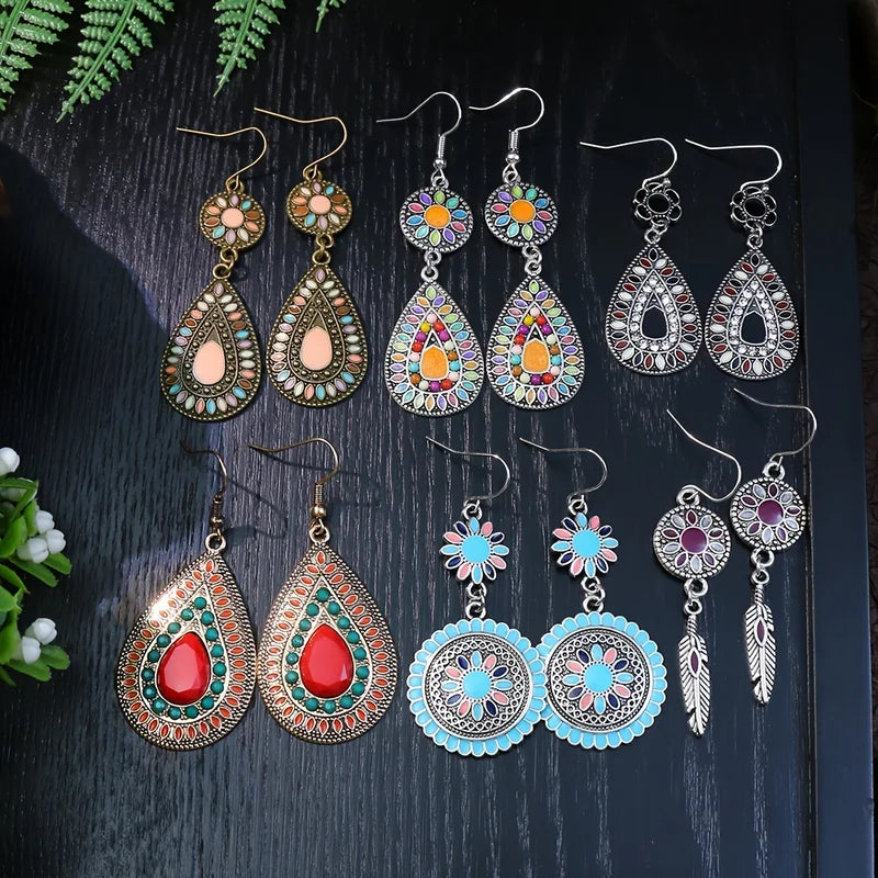 12 Pairs Boho Vintage Style Drop Earrings Set for Women Jewelry Gifts
