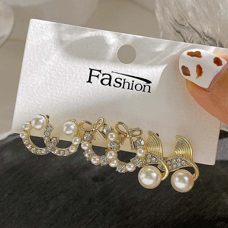 Fishtail Pearl Moon Earrings for Women - Gold & Rhodium Plated Fashion Jewelry Set