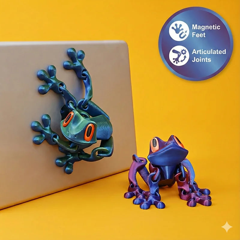 Magnetic Articulated Frog Fidget Toy - 3D Printed Animal Model Stress Relief Decor