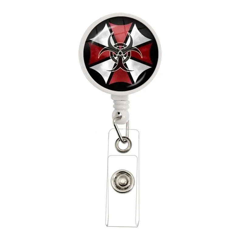 Retractable Badge Reel with Umbrella Display ID Card Holder for Staff
