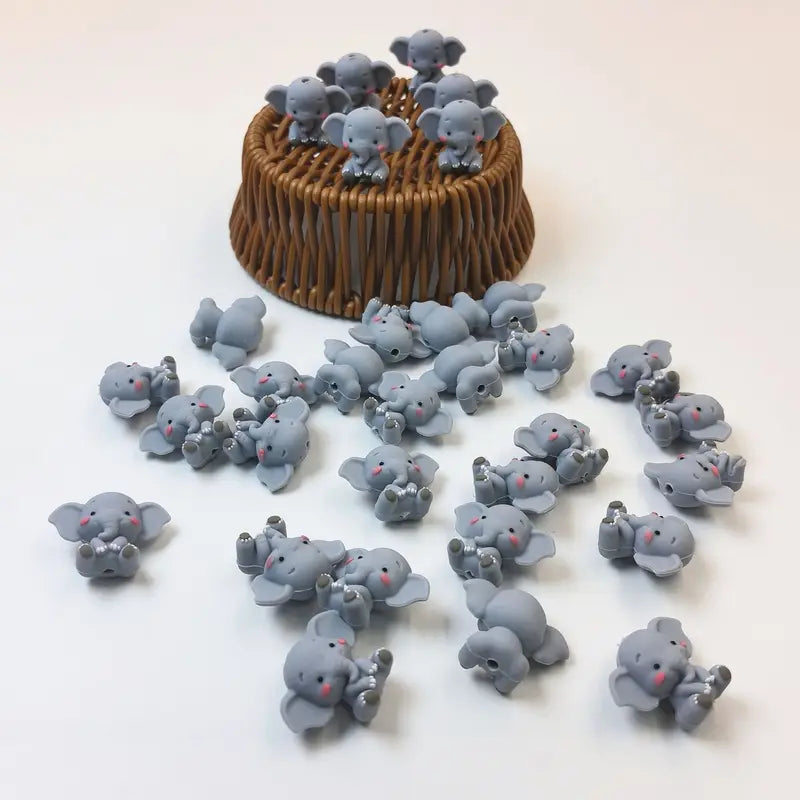 6pcs 3D Silicone Elephant Beads Gray Charms for Jewelry DIY Crafts