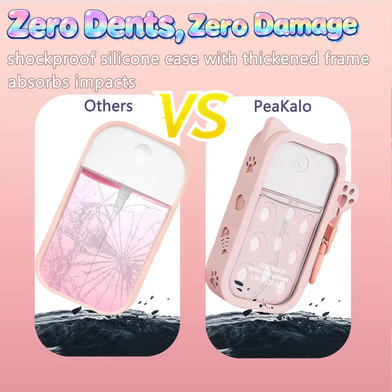 Portable Hand Sanitizer Mist Case with Keyring, Silicone Cat Design, Fits 30ml Spray, Multiple Colors