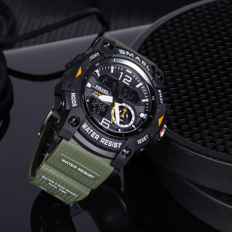 Digital Sport Watch for Men LED Dual Time Waterproof Military Wristwatch