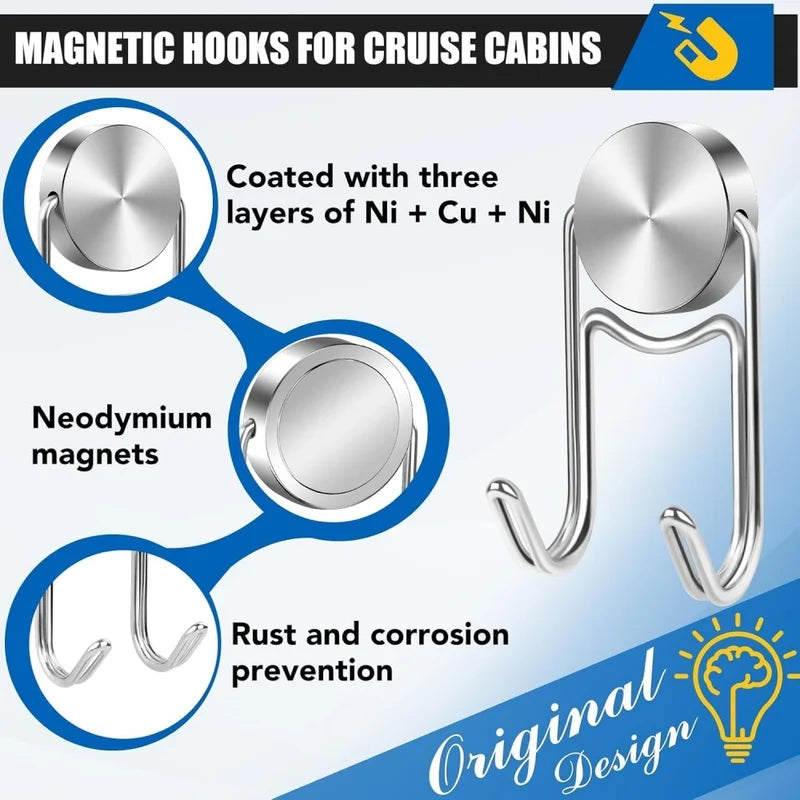 Heavy Duty Magnetic Hook Set - Stainless Steel Wall Hooks for Cruise, Kitchen, Office & Home Storage