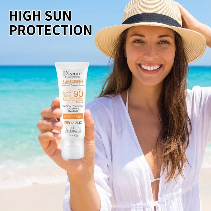 SPF90 PA+++ Oil-Free Sunscreen Cream with Organic Antioxidants & Light Coverage