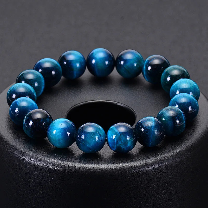 Minimalist Blue Tiger Eye Stone Beaded Bracelet Natural Round Beads Jewelry