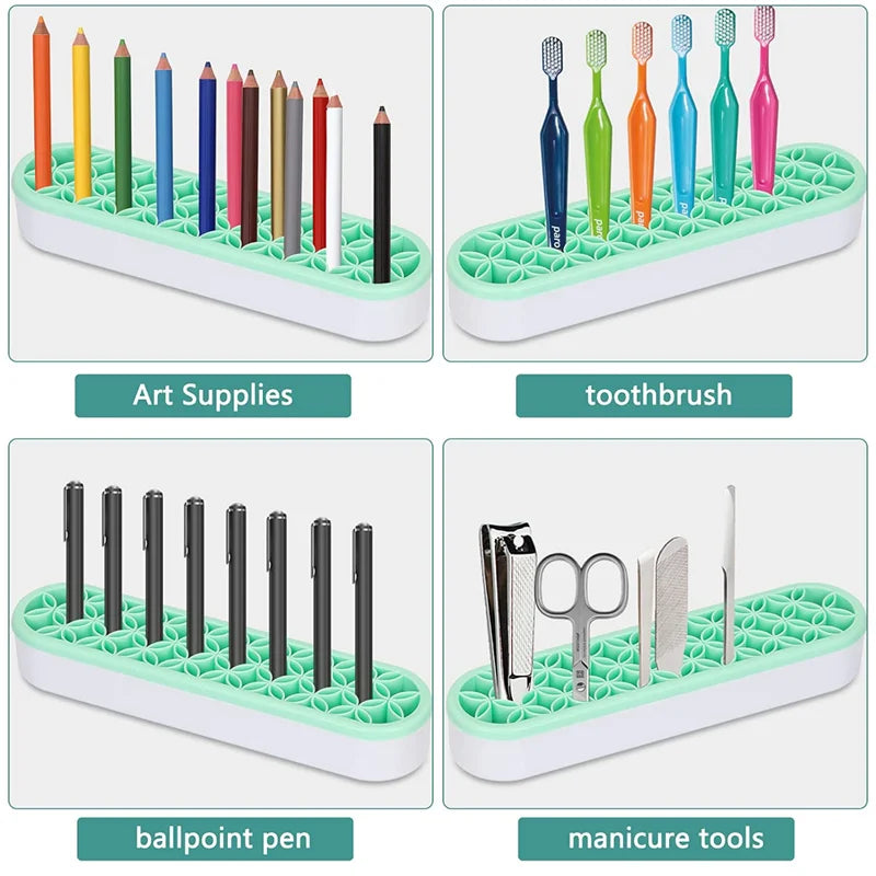 Silicone Makeup Brush Display Stand Organizer with Storage Holes - Tidy Vanity Shelf