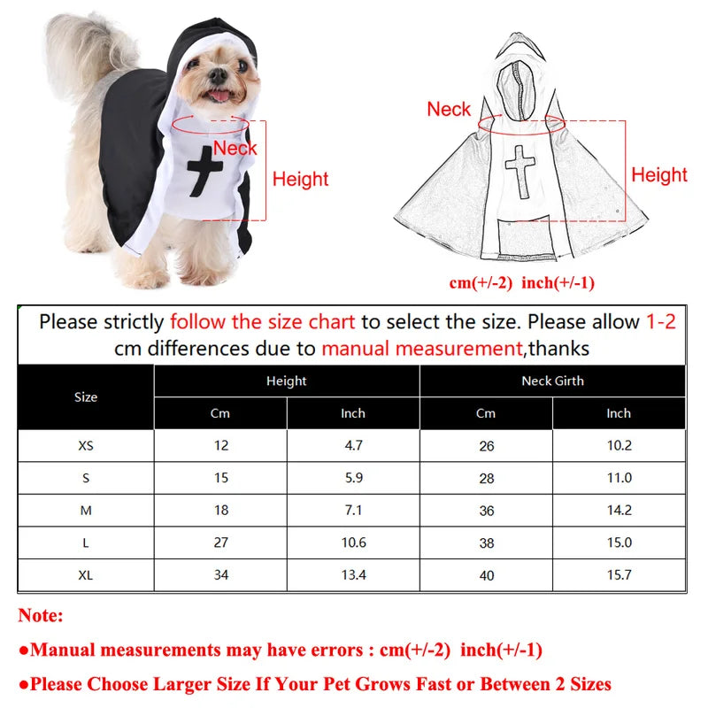 Halloween Pet Costume Nun Cosplay Outfit for Small Large Dogs & Cats