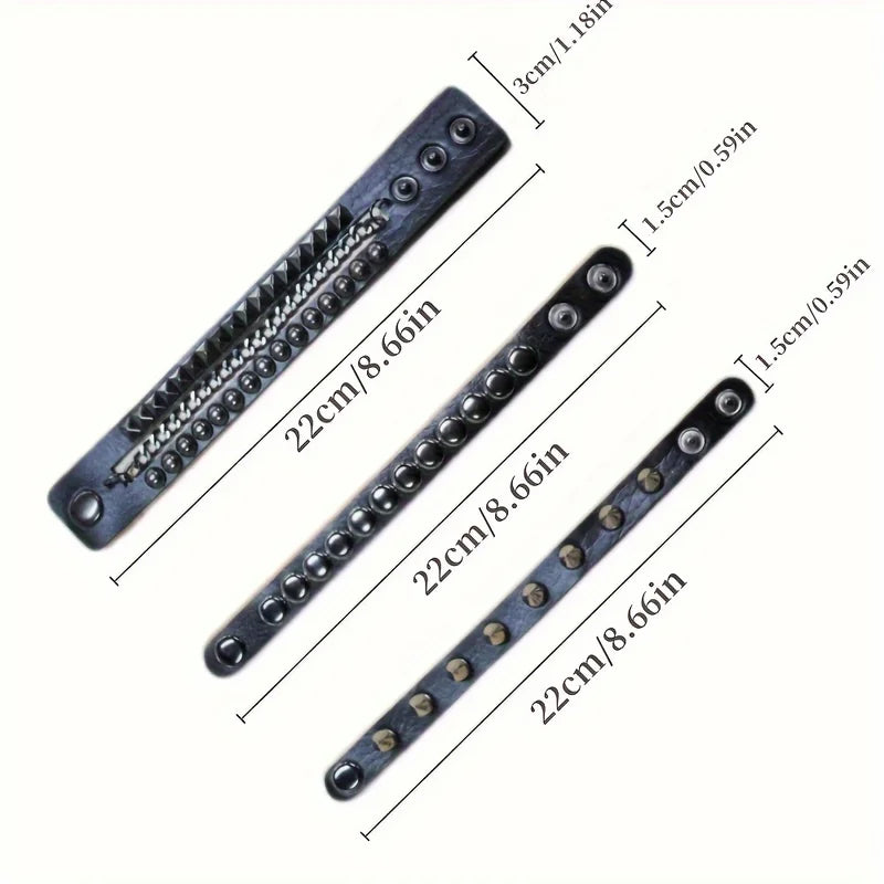 Unisex Punk Leather Bracelet Wide Cuff with Spikes Rivets Gothic Accessories