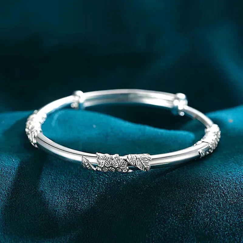 Sterling Silver Flower Bracelets for Women - Adjustable Wedding Jewelry