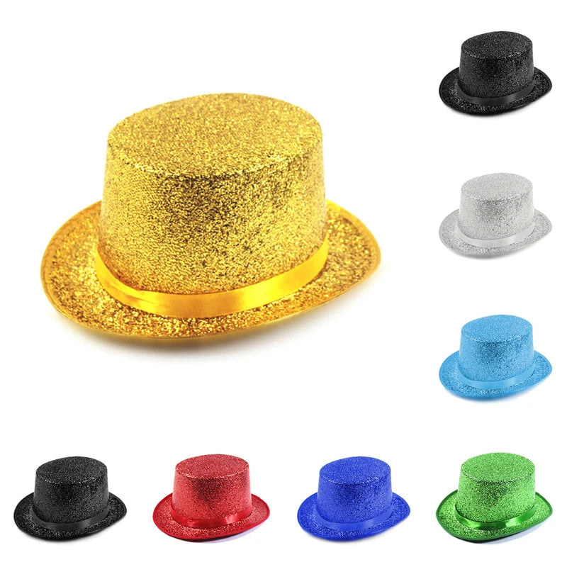 Multicolor Glitter Top Hat for Parties and Costumes - Lightweight Festive Headwear