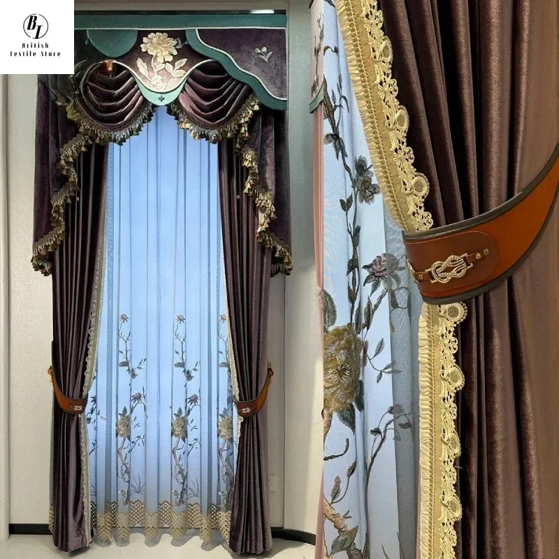 Elegant Gauze Curtains with Embroidered Lace for Living Room, Bedroom & Dining