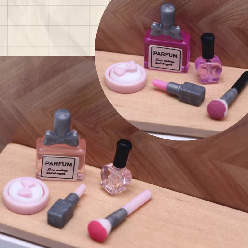 Mini Dollhouse Makeup Set 5 Pieces with Lipstick Nail Polish Perfume Accessories