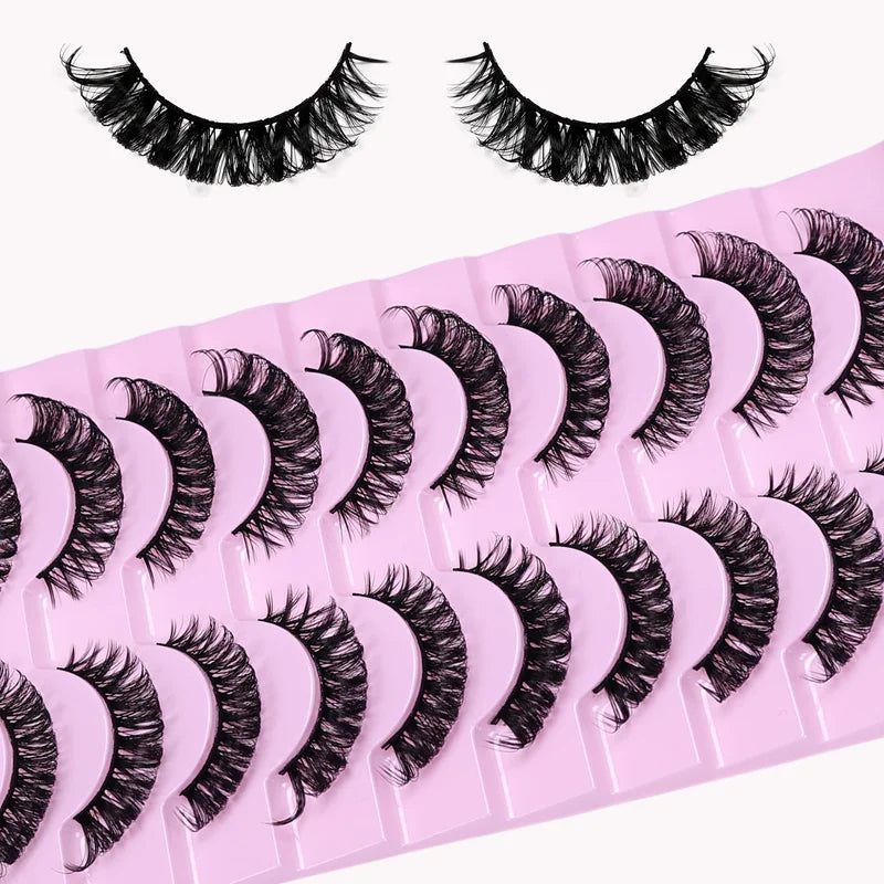 D Curl Russian Strip False Eyelashes 10 Pairs Fluffy Dramatic Cat Eye Makeup