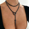 Alloy Layered Y Shape Necklace with Hollow Heart and Spike Pendant - Gothic Punk Women’s Jewelry