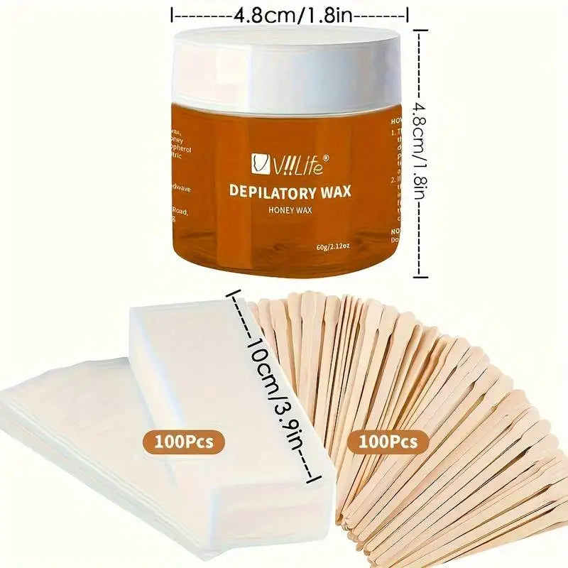 Depilatory Wax Hair Removal Kit - Painless Sugaring Cold Wax 60g for Face & Body
