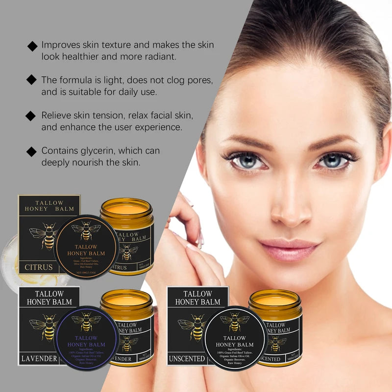 Organic Beef Tallow Face Cream with Raw Honey & Olive Oil - Hydrating Body Moisturizer