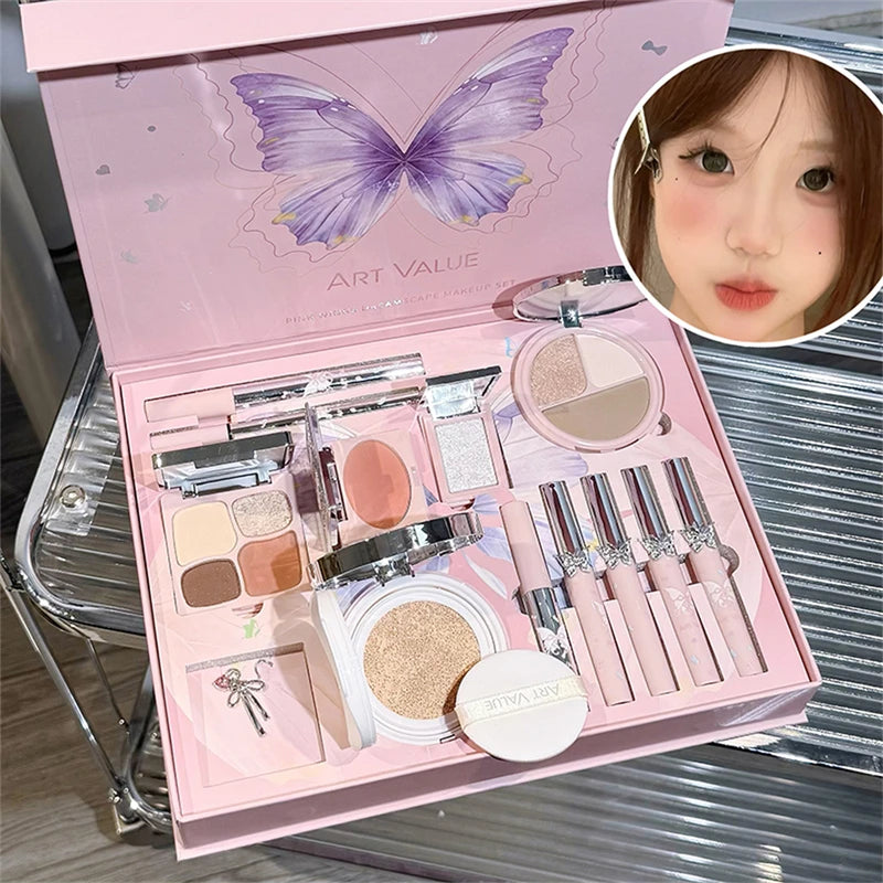 Full Face Makeup Kit with Eyeshadow Blush Highlighter Lip Contour & Necklace