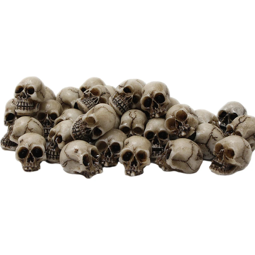 Mini Skull Figurine Set - Halloween Decorative Skeleton Models for Garden & Home