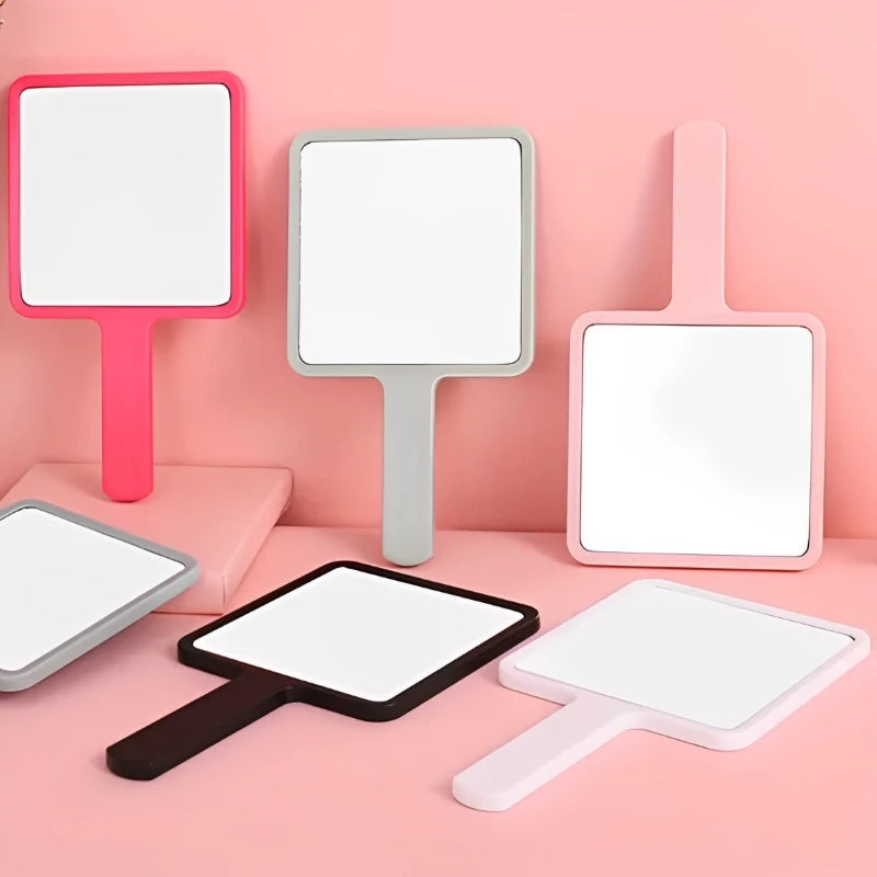 Handheld Makeup Mirror Square Vanity Mirror with Plastic Handle - High Definition Beauty Accessory