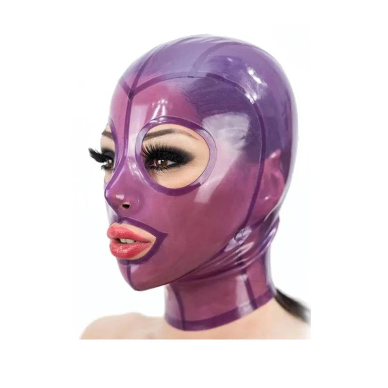 Purple Latex Mask Rubber Hood with Open Eyes and Mouth for Cosplay Halloween