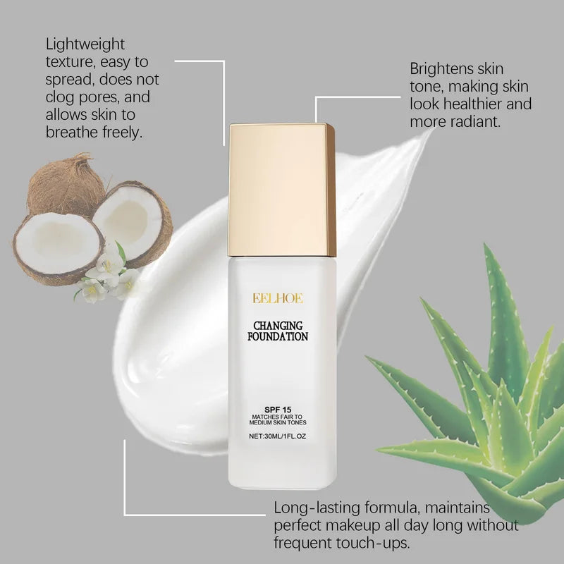 Color Change Foundation SPF 15 Waterproof Oil Control Face Makeup - Full Coverage