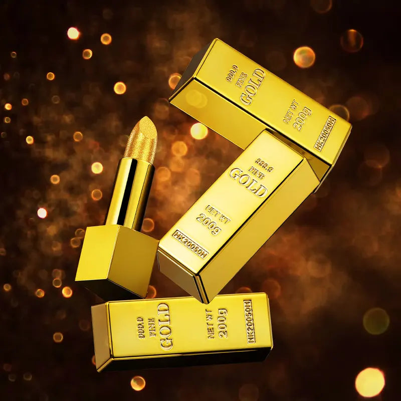 Long Lasting Waterproof Gold Lipstick with Glitter Shine - Luxury Lip Makeup