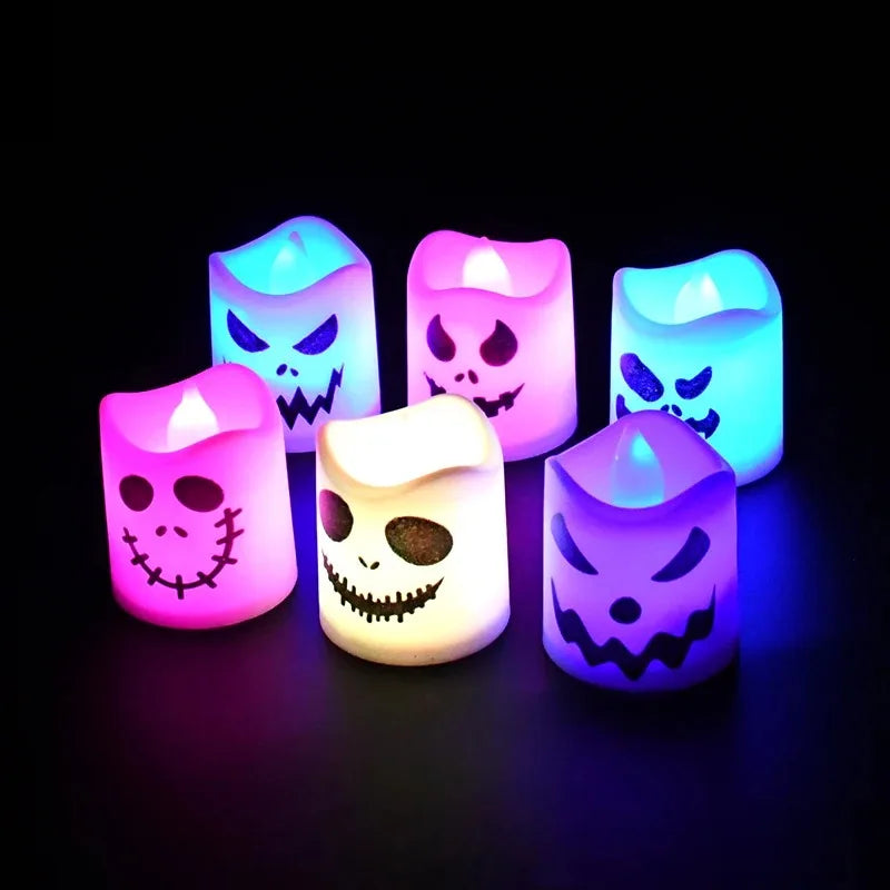 6pcs Halloween LED Ghost Pumpkin Candle Lights Haunted House Decor