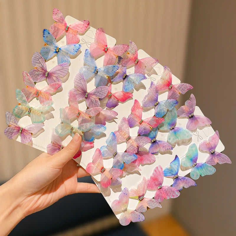 36-Piece Color Gradient Butterfly Hairpins Set for Girls - Elegant Hair Accessories