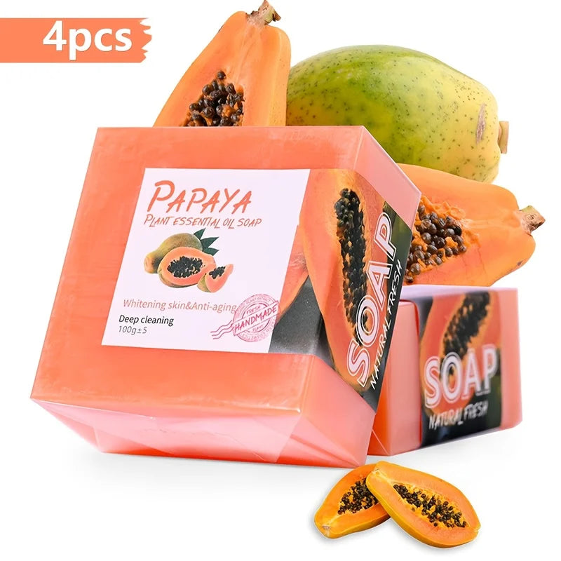 Papaya Essential Oil Soap for Face Cleansing Hydrating Whitening Natural Pink Rose 4pcs