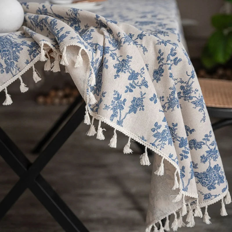 Customizable Floral Tablecloth with Lace Trim - Rectangular Kitchen Dining Cover
