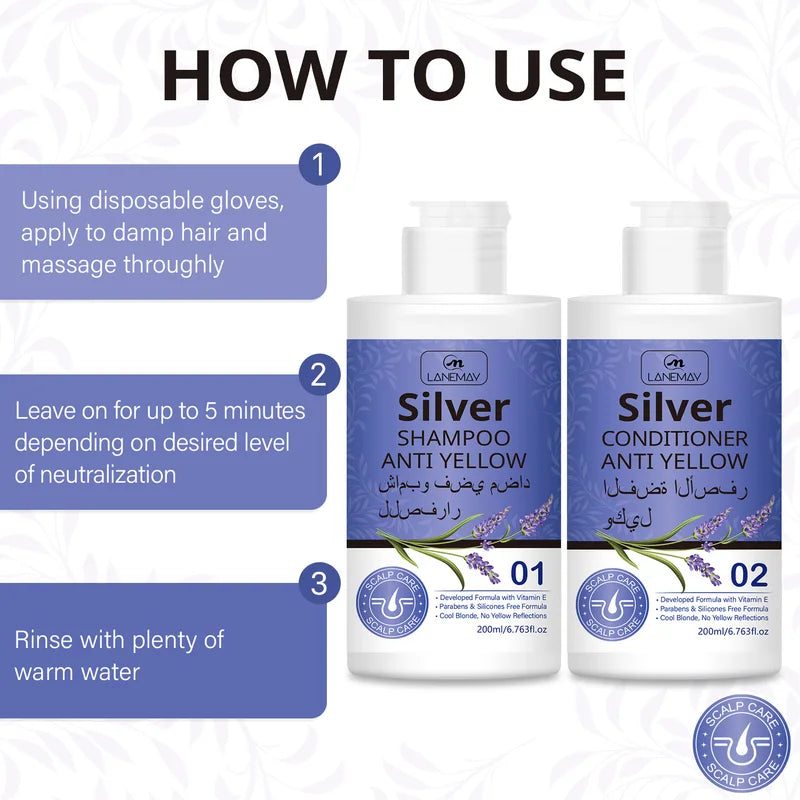 Silver Anti-Yellow Hair Shampoo & Conditioner Set – Neutralize Brassiness & Maintain Blonde Tones