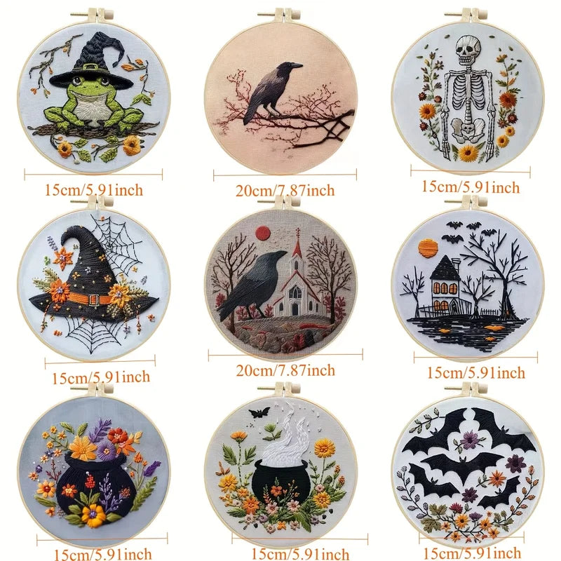 Halloween Pattern Embroidery DIY Kit with Needles & Threads - Craft Material Set