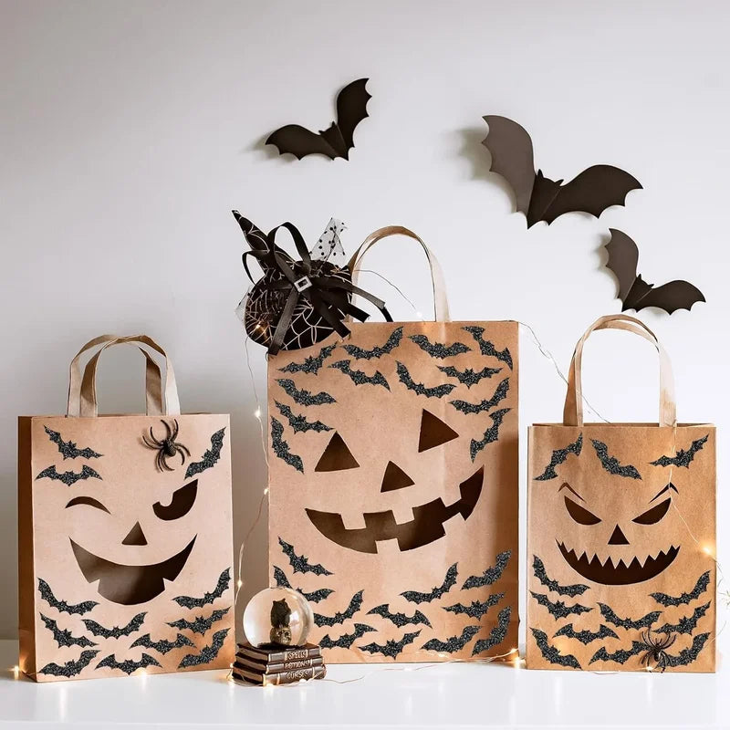500pcs Halloween Bat Stickers Roll Waterproof Laser Black 3D Glitter Self-Adhesive Decorations