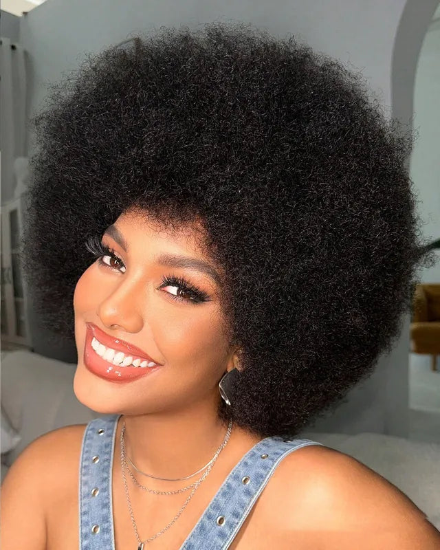 Kinky Curly Bob Wig for Women Natural Color Human Hair 250% Density