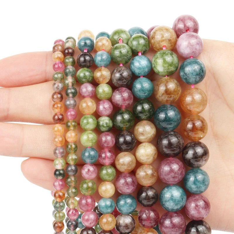 Colorful Tourmaline Beads Natural Stone Round Loose Beads for Jewelry Making