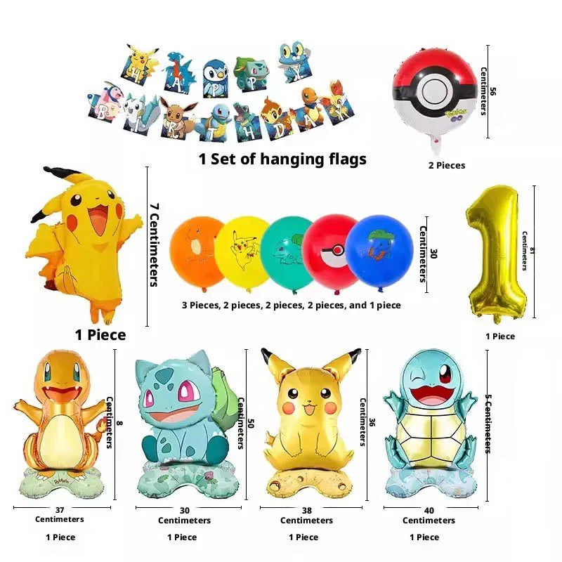 Kids Party Balloon Kit Pikachu Genies Turtle Birthday Decorations Set