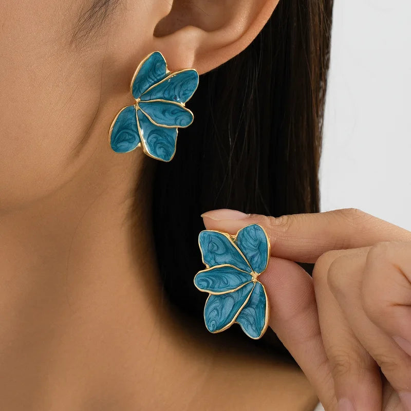 Metal Flower Drop Earrings for Women Enamel Petal Dangle Jewelry – Multiple Colors
