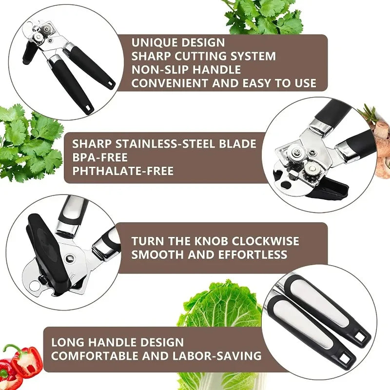 Stainless Steel Can Opener with Bottle Opener - Kitchen Utensil, Durable & Ergonomic