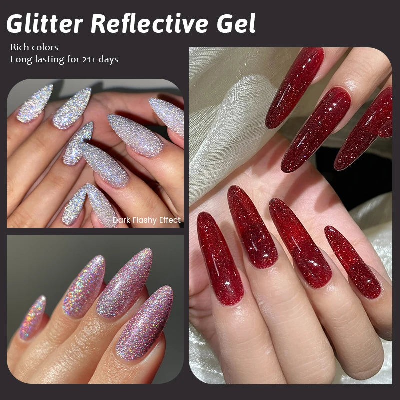 15ml Reflective Glitter Nail Gel Polish - Shiny Semi-Permanent UV & LED Manicure