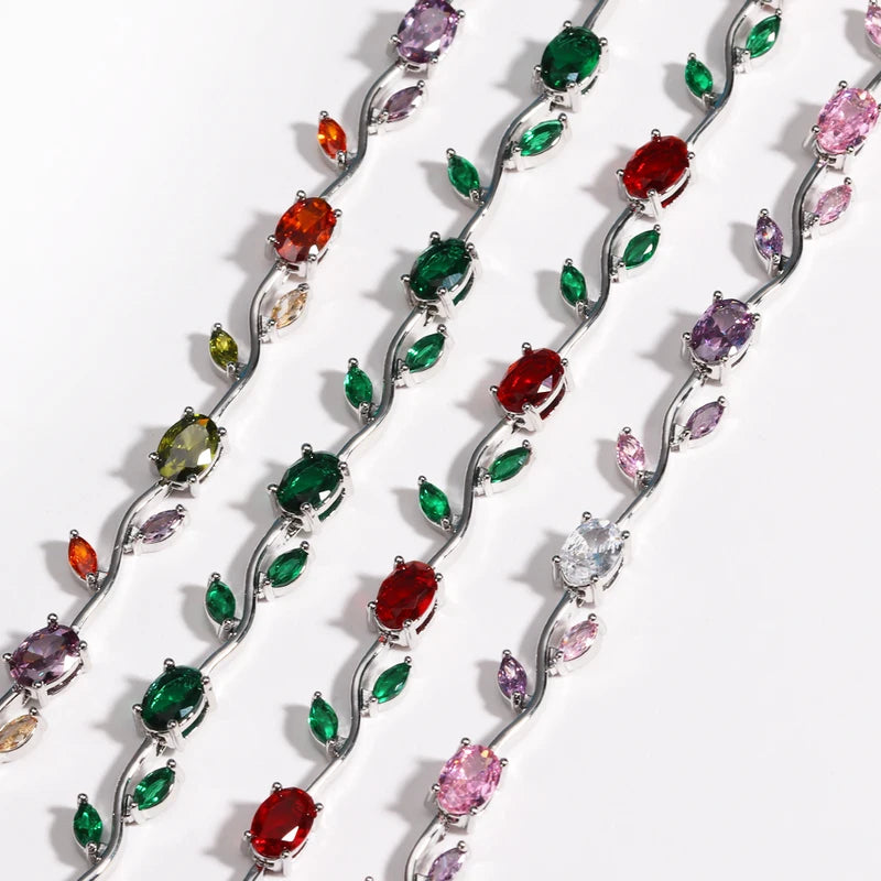 Pink Tulip Cubic Zirconia Wrist Chain with Vine Flower Design Jewelry for Women